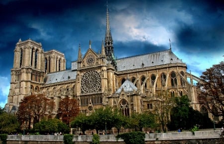 Notre Dame, Paris - french, sky, building, church, clouds, hdr