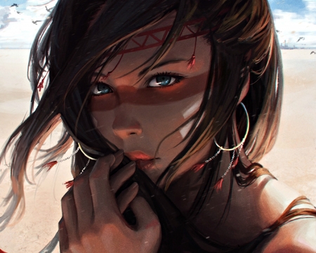 Soothsayer - girl, guweiz, fantasy, wind, art, hand, red, soothsayer, anime, manga