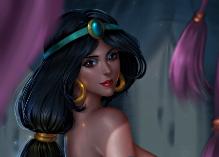 Jasmine - purple, fanart, girl, art, jasmine, fantasy, princess, woman, disney