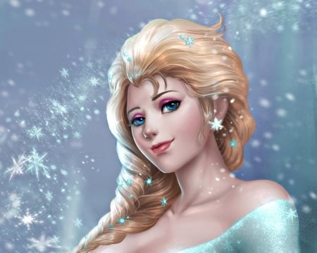 Elsa - winter, chubymi, blue, blonde, snow queen, frozen, white, fanart, elsa, disney