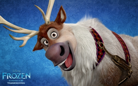 Frozen - reindeer, movie, blue, disney, funny, frozen, fantasy, horns