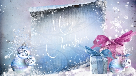 Blue Christmas Delight - snowflakes, snow, presents, wishes, note paper, soft, decorations, gift, Christmas, ribbons, pastel