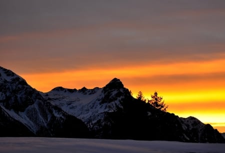 Snowy Mountain - clouds, trees, winter, nature, snow, mountain