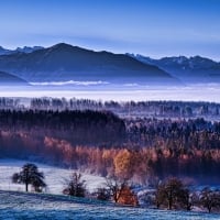 foggy winter morning in the mountains