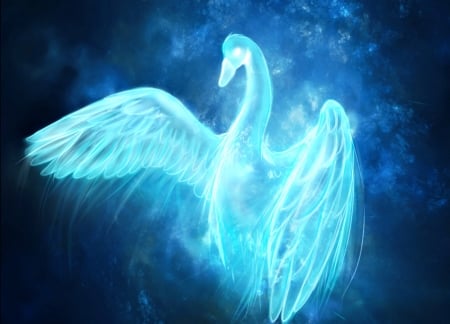 Celestial swan - bird, game, blue, swan, celestial, fantasy, wings, art, patreon, luminos, maonii