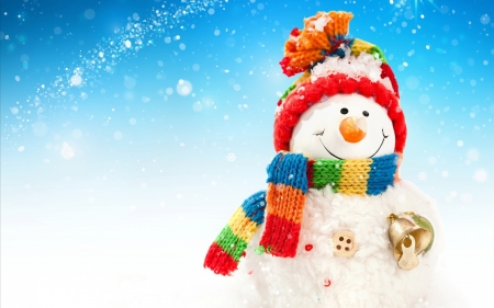 Snowman - christmas, white, snowman, winter, yellow, craciun, blue, red