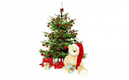 Merry Christmas! - toy, tree, christmas, bear, white, craciun, green, teddy, gift, card