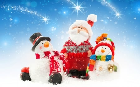 Merry Christmas! - snowman, blue, christmas, santa, white, craciun, red, figurine, cute