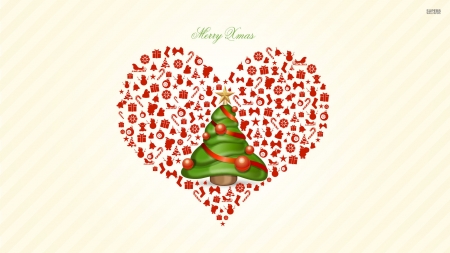 Merry Christmas - merry, tree, christmas, heart