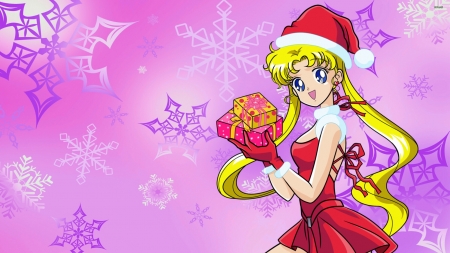 Sailor Moon Christmas Wallpaper - kawaii, dress, blonde, Cartoons, Anime, Long Hair, Magical Girl, Toei Animation, Christmas, sfw, TV Series, skirt, Holiday, Toei, Santa outfit, Usagi Tsukino, cute, background, Sailor Moon