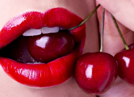 Cherry red - mouth, lips, woman, red, cherry, fruit, lipstick