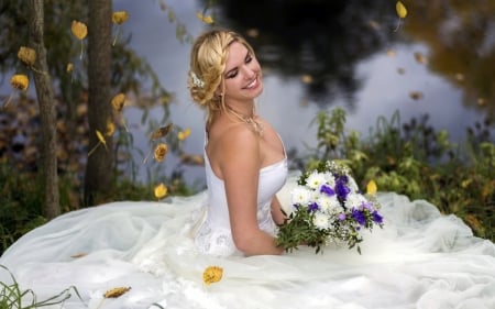 Wedding Bride - flowers, girl, water, holiday