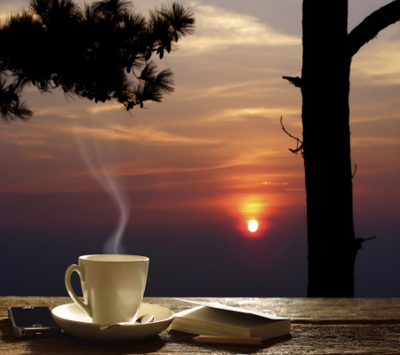 Coffee Time - spoon, coffee time, nature, coffee, saucer, cup