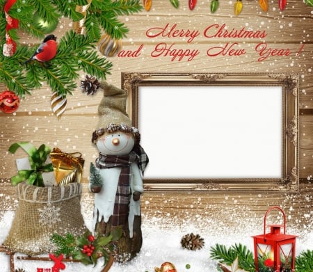 Happy Holidays - decor, frame, snowman, christmas