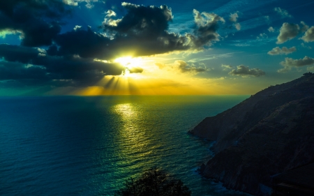 Sunset - cloud, sky, water, yellow, sunset, sea, blue