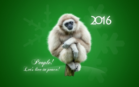 Happy New Year! - new year, 2016, zodiac, card, animal, green, monkey, chinese