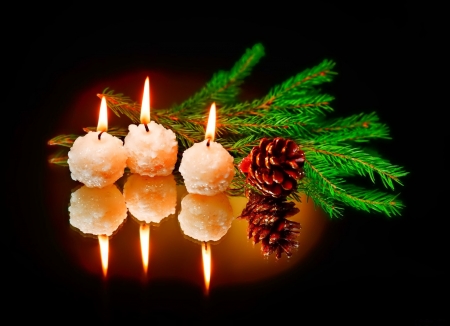 Happy New Year! - christmas, black, craciun, new year, green, candle, pine cone