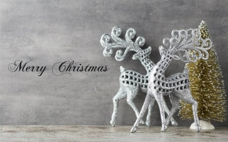 Merry Christmas - Christmas, deer, decor, silver