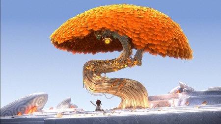 The Monk and the Monkey (2010) - movie, day, animation, fantasy, the monk and the monkey, luminos, blue, orange, tree