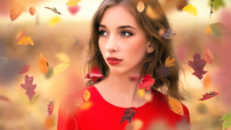 Autumn Beauty - girl, leaves, model, autumn