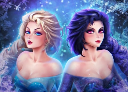 Light and darkness - girl, snow queen, fantasy, fanart, art, elsa, blue, disney, light and darkness, prywinko