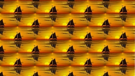 Summer texture - summer, black, water, silhouette, ship, ocean, orange, sunset, sea