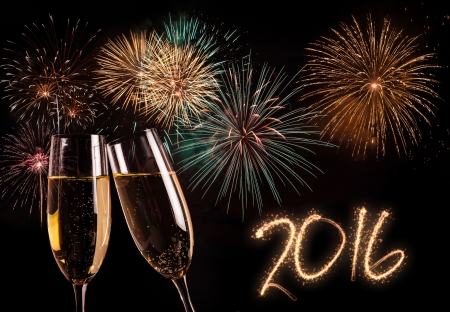 Happy New Year 2016 - holiday, celebrate, firework, light, champagne