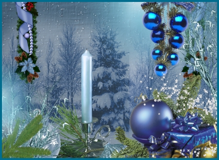 Christmas Backround - Deco, Christmas, blue, Candle