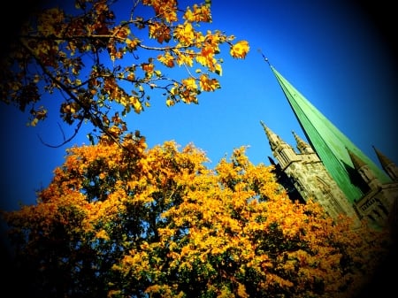 Autum - nature, autum, church, leafs