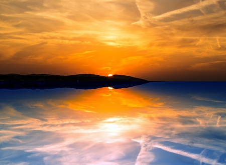 Sunset Reflection - reflection, clouds, sunset, sea, nature