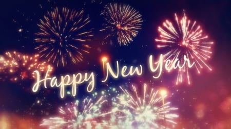 Happy New Year - holiday, lights, fireworks, new year