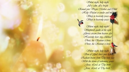 Silent Night Gold - candle, collage, music, song, christmas, gold, yellow, holiday, birds