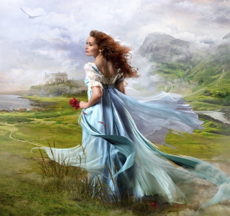 Highland lady - highland, beach, beautiful, mystic, outdoor, beauty, flower, colorful, lady, rose, peaceful, castle