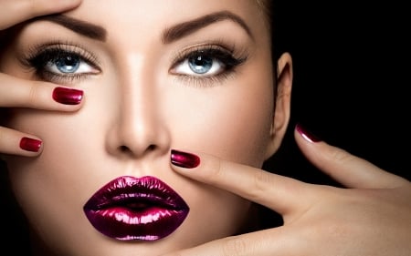 Beauty - woman, beauty, girl, mofdel, make-up, black, face, pink, hand