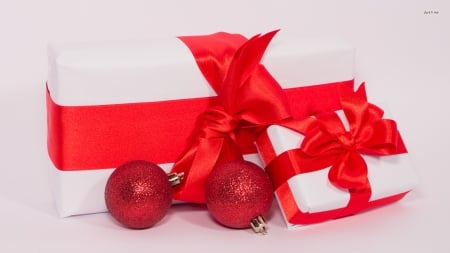 Christmas Present With Two Red Baubles - Present, Red, Baubles, Two, With, Christmas