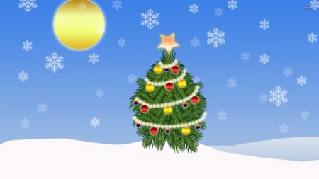 Christmas Tree - flakes, snow, tree, wih, christmas