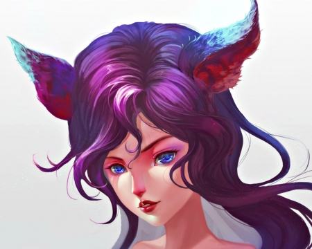 Ahri - kailin90, girl, fantasy, white, purple, game, pink, league of legends, ahri