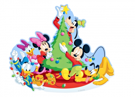 Disney Christmas - goofy, minnie, yellow, mickey, daisy, dog, mouse, tree, christmas, white, donald, craciun, red, green, pluto, disney