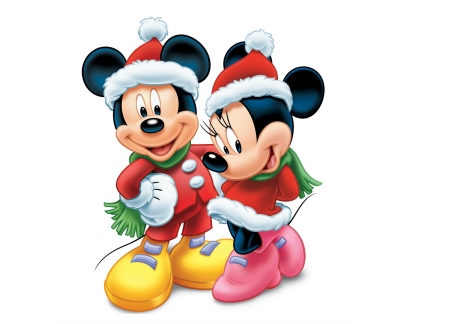 Merry Christmas to all! - minnie, yellow, mickey, mouse, christmas, white, craciun, red, cute, couple, disney