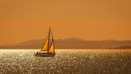 Boat on the Sea - sea, water, mountain, boat