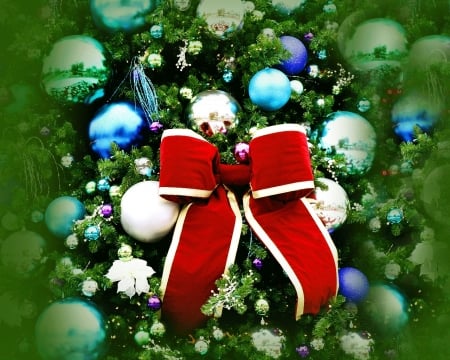 Christmas Wreath - wreath, bow, christmas, with