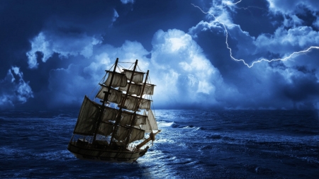 Ship on a Voyage - Ship, Sea, Sky, Night