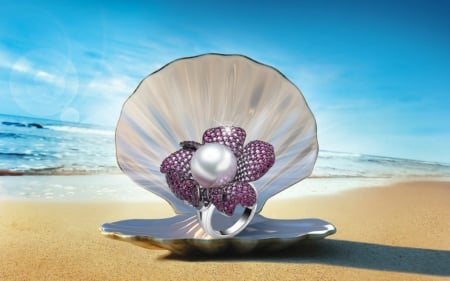 Ring - ring, shell, sands, beach