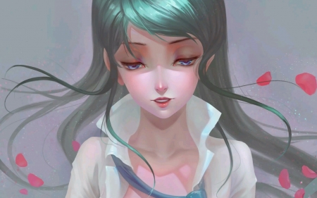 Girl - kailin90, woman, art, girl, pink, green, fantasy