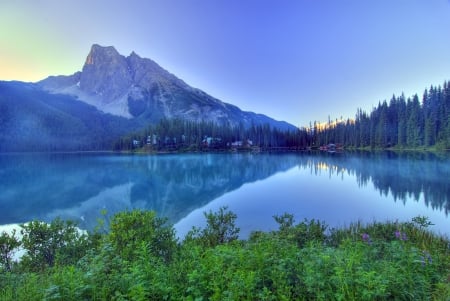 Emerald Lake - lake, morning, forest, mountain