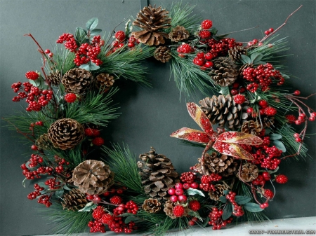 Beautiful Wreath - flowers, Wreath, blue, red