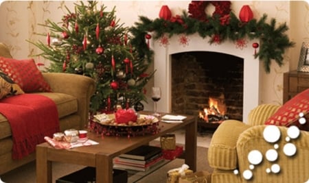 Christmas fireplace decoration - christmas tree, home, architecture, fireplace, interior, decoration