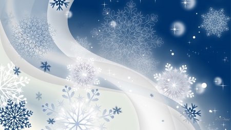 Winter Lights - wind, winter, holiday, snowflakes, blue, snow, Christmas