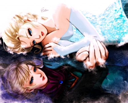 Let it be - winter, blue, snow queen, dark, let it be, black, fantasy, frozen, white, fanart, movie, couple, esther-fan-world, elsa, disney, art