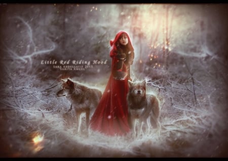 Little Red Riding Hood - fantasy, winter, wolf, red riding hood